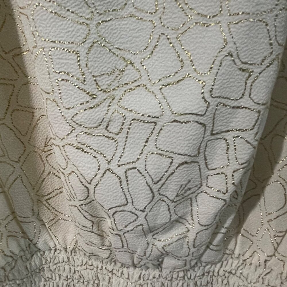 Michael Kors Womens Metallic Print Top With Ruched Hem & Button Detail, New - Picture 14 of 14